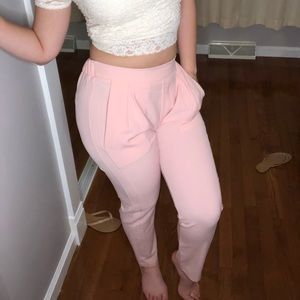 Baby pink mid rise trousers